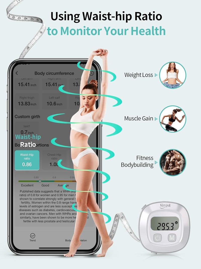 Slimpal Smart Body Measuring Tape, Tape Measure for Body Waist Arms Hip Bust Measurements Device with App, Retractable Bluetooth Monitoring Body Fat BMI Tool for Fitness Shape & Weight Loss - Image 4